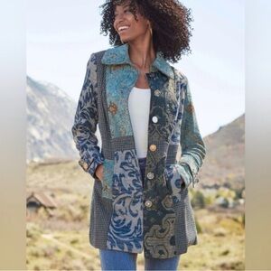 Venus.  Patchwork Blue and Gray Women's Coat. Size 10.